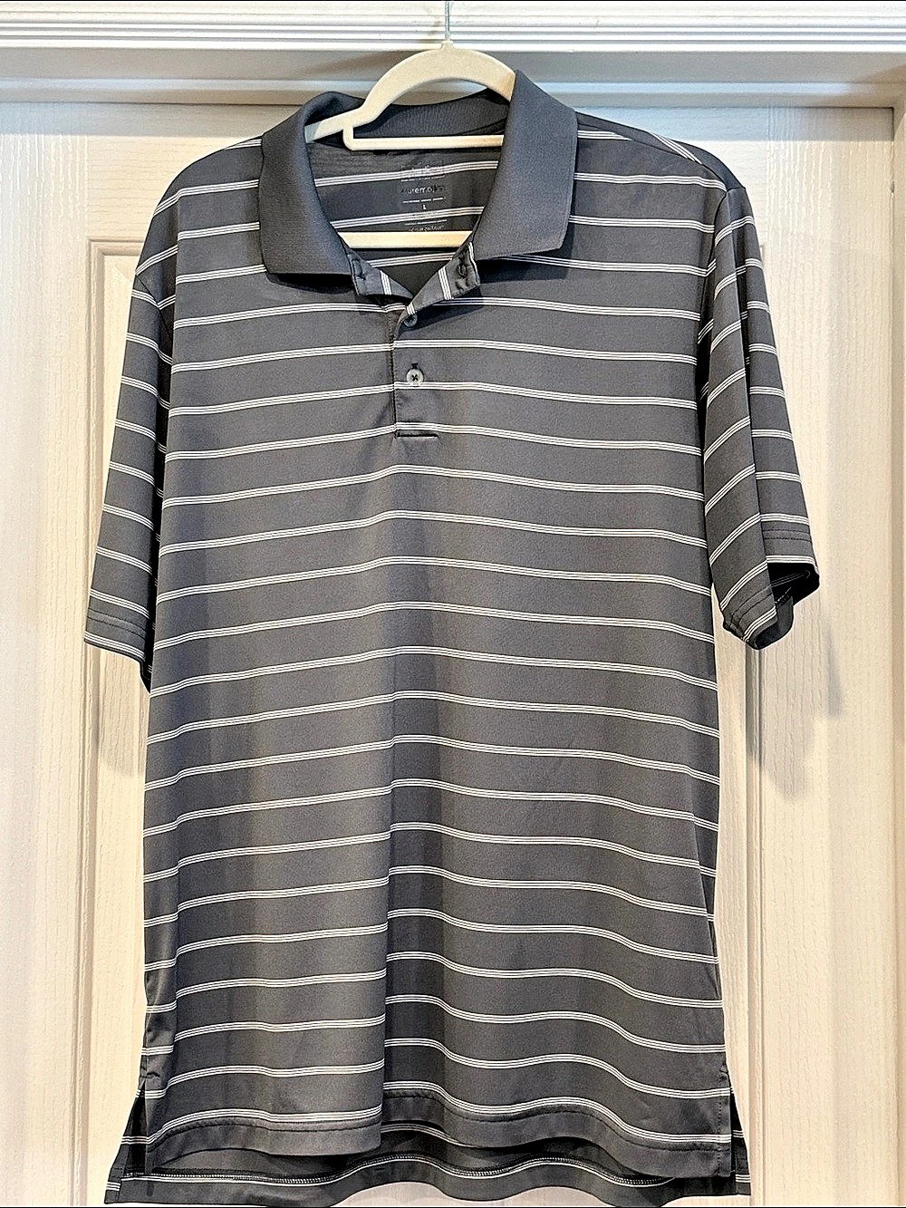 adidas Puremotion Striped Golf Polo Gray & White Large